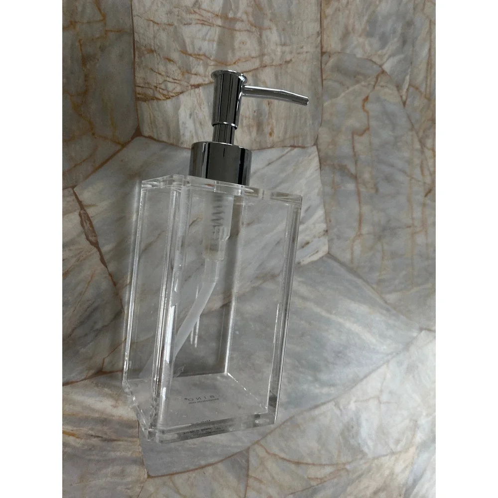 BINO Clear Acrylic Soap Dispenser Rectangular Chrome Pump Modern Bathroom Decor